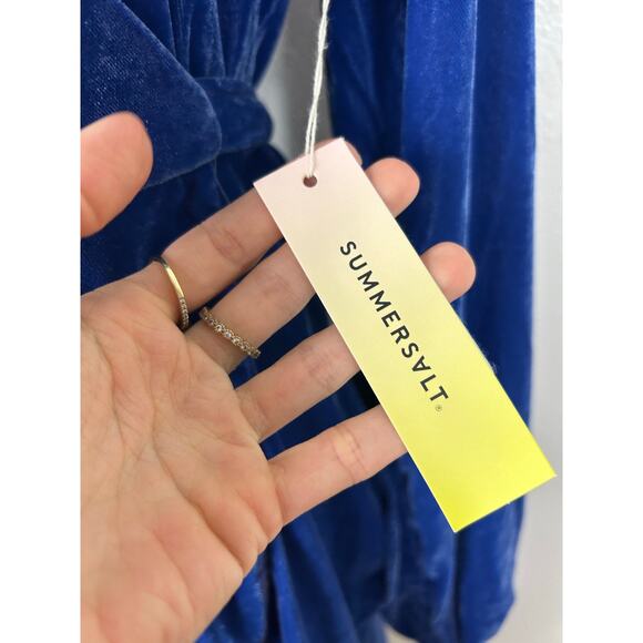 Summersalt NWT The Sustainable Velvet Collection Wrap Dress Blue 12 Holiday - Picture 8 of 11
